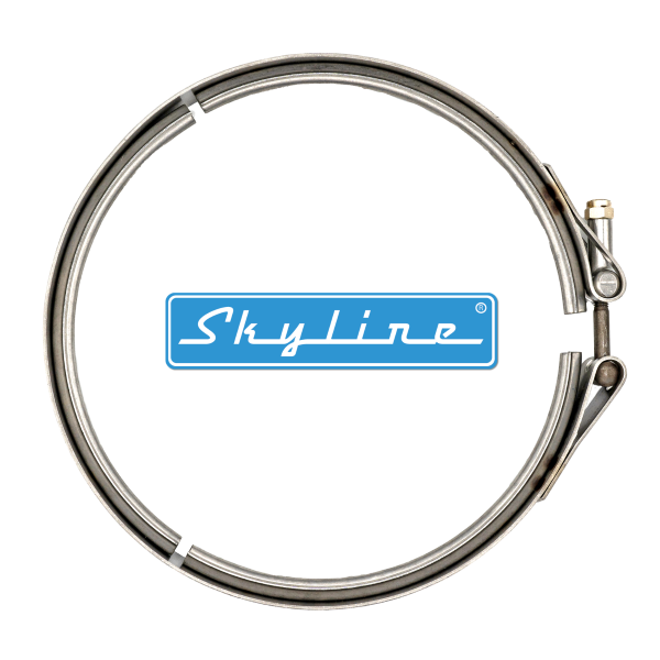A photo of a single CL077 Skyline aftermarket clamp for a diesel engine emission control system